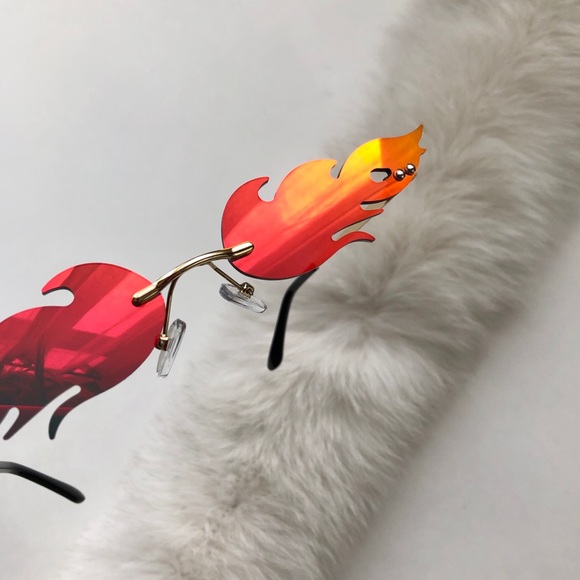 [ new ] Red Flame Rimless Sunglasses - Picture 3 of 4